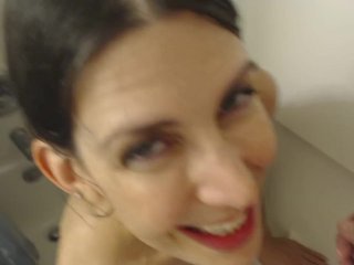 Amatuer Milf Sucking Cock In The Shower With Huge Cim Cum Swallow