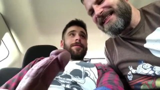 Hairy In The Backseat Daddy Sucks Boy's Large Dick