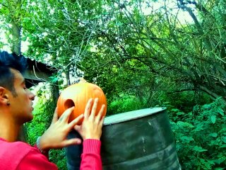 Twink Is Fucking A Pumpkin And Eating Own Creampie In The Garden