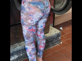 Wife in See through tights doing laundry
