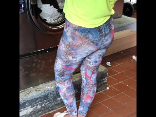 Wife in See through tightsdoing laundry