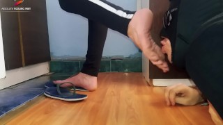 Worshiping feet and soles of my wife (sucking toes)