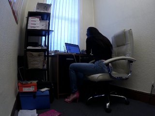 Beautiful Secretary Works From Home In Jeans