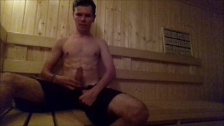 European Teen Jerking Off His Cock In A Public Sauna After A Workout At The Gym And Pool