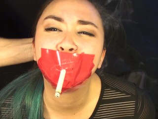Porn Bondage Forced Smoking Mask - Making MissDeeNicotine Smoke (Duct Tape Edition)