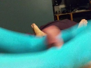 Cum Slut Foot Job in Blue Stockings and_Plays withCum