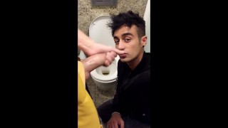 Cumeater Someone Arrived But He Finally Swallows PUBLIC TOILET On The Second Occasion