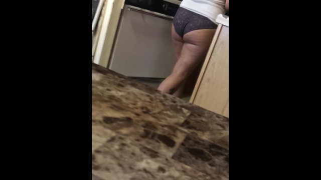 Spying on my stepsister making breakfast in her panties 29