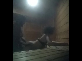 Redd and Ashe flashing and teasing and fucking in publicSauna