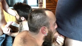 Hairy Part One Of A Log Cabin Orgy Featuring Three Horny Boys And A Hairy Father