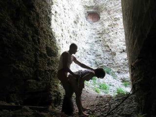 Brunette Sucks Cock and Fucks in_the Ruins of An OldFortress