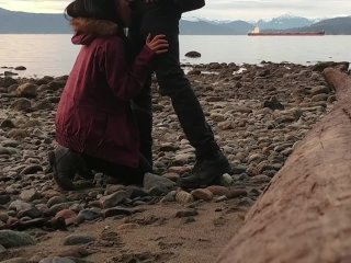 AsianTeen Gives Blowjob and_Flashes on_Public Beach