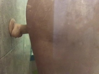 Sucking on dildo and_having fun in the shower!