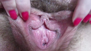 Extreme close up on my hairy pussy and big clit