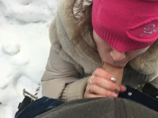 Sucking my bestfriends HUSBAND - messy BJ, outside public,outdoor snow