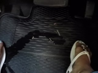 Stepmom Wetting Her Jeans And Driver`s Seat In Front Of Her Stepson