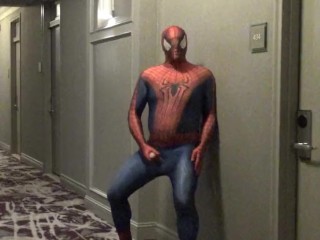 spiderman jerking off in hotel hall