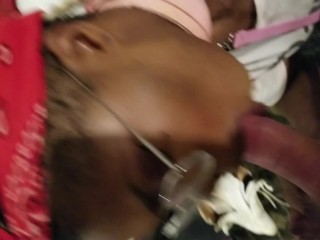 Black Barbie eagerly goes to town on a_White Doms cock. CUMSHOT INC.