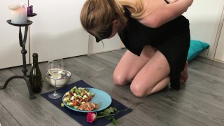 Submissive Painslut's Valentine's dinner- burns, cries, begs and squirts...