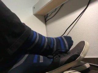 Male Shoeplay In Blue Striped Socks