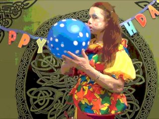 Creepy Clown Inflating And Playing With Balloons