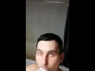 Muscular Guy Tooth Cleansing