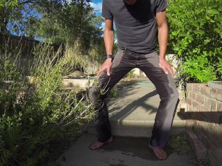 Pissing Grey Jeans in a_Huge FloodOutdoors