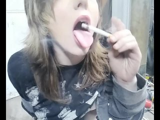 Sexy Smoker Roxy Swallow Ash On Tongue Rub Ash On Perky Teen Tits - Pale Hot