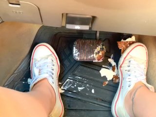 Messy Pedal Pumping With Sneakers And Barefoot