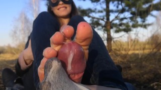 public footjob and socks job from beauty on in the Park. Close view