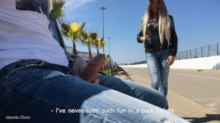 Babe Was Surprised To See Guy Jerking Off Dick In The Park :)0