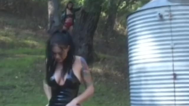 Latex suited Naudia Nyce eaten out by inked dyke outdoors - Naudia Nyce