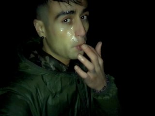Night Outdoor Walking With Face Covered By Cum And Cum Tasting (Full Vid)