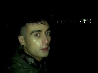 Outdoor Night Walking With Face Covered By Cum And Cum Tasting