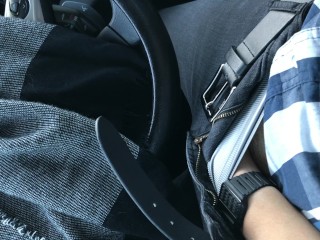 Car_Masturbation with Stripped Shirt and Retro Watch