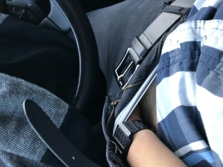 Car Masturbation with Stripped Shirt and Retro Watch