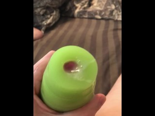 Daddy fuck's a pocket pussy and fill's it up with hot cum squirting out