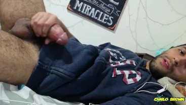 Jerking my big cock with a huge cum shot and eating my cum - Camilo Brown