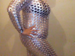 Shiny Catsuit Belly Inflation W/ Aquarium Pump