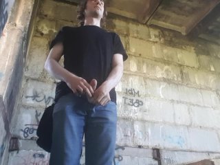 Outdoor Wank And Cum In Ruined Building
