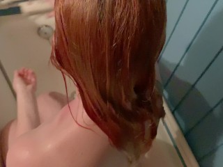 SHAMPOO HAIRJOB: Jerk Off Cock with my_Wet Ginger Hair Big Tits Redhead