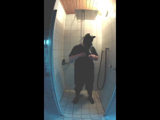 Pup Pawing Off In The Shower