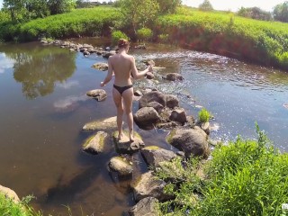 Real Outdoor Sex on the River Bank after Swimming - POV by_MihaNika69