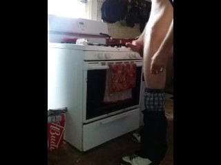 Cooking turns into fucking.Making pancakes with big dick. Hardcore sex.