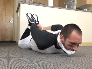 Sockgagged Baseball Player Tied Up And Jerking Off