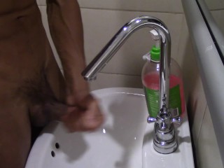 Playing With MyCock In_A Public Sink With A Happy Ending