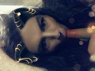 Cute trans girl suck dildo with Snapchat filter