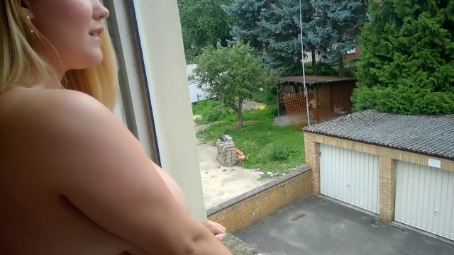 Naked and playing with pussy out window 8