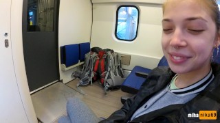 Young Mihanika69'S Real Public Blowjob In A Train POV Oral Creampie