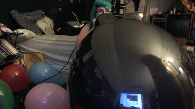 Chubby teen blowing and popping balloons 8